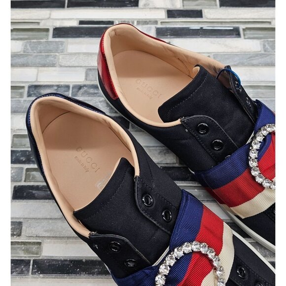 Gucci Poli Black-Multicolor Stripe Diamond Women's Sneakers Size 41 - Picture 5 of 11